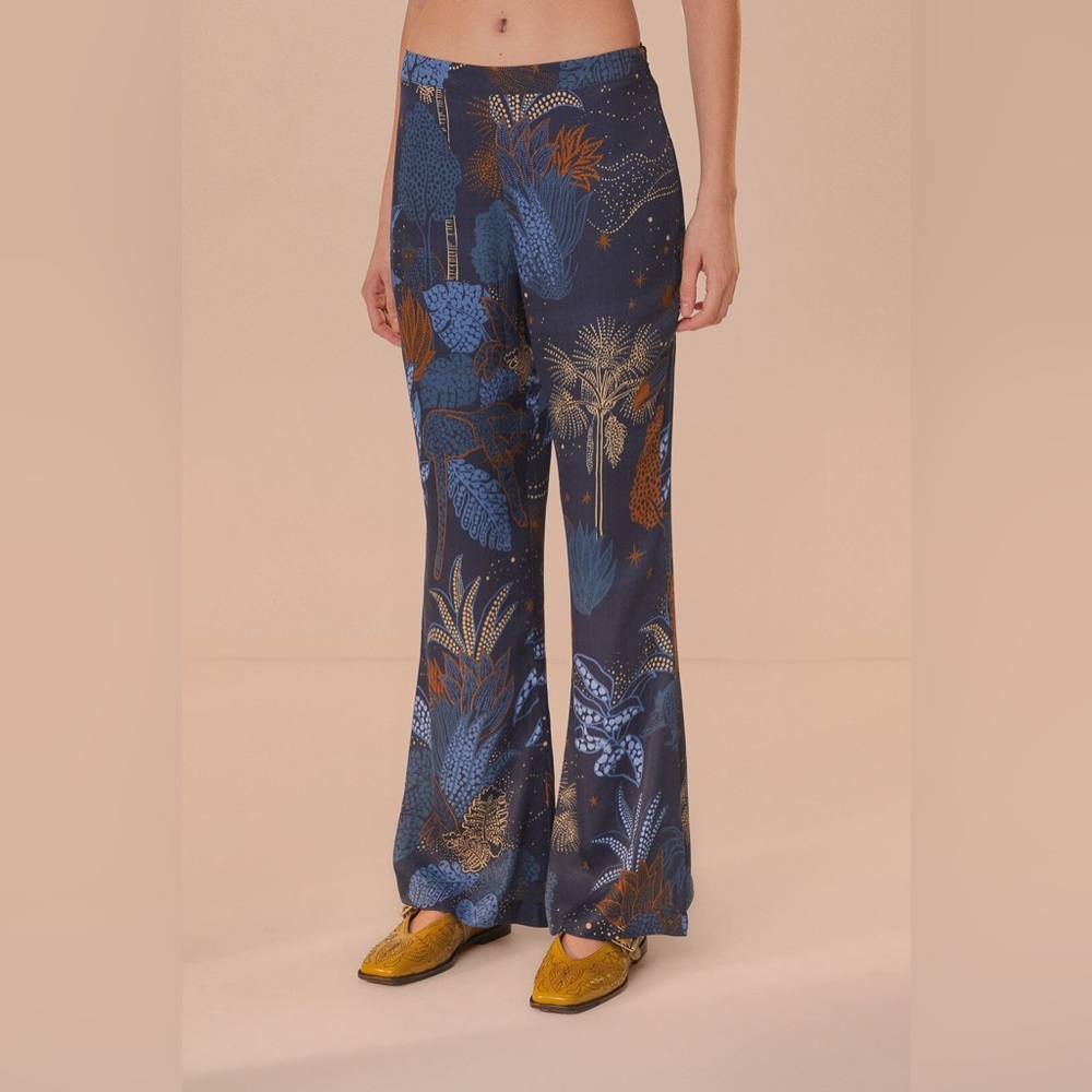 FARM Rio Navy Blue Night Jungle Flare Pants NWTs